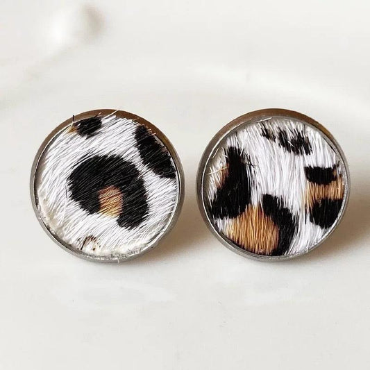 Leopard Print Genuine Leather Stud Earrings