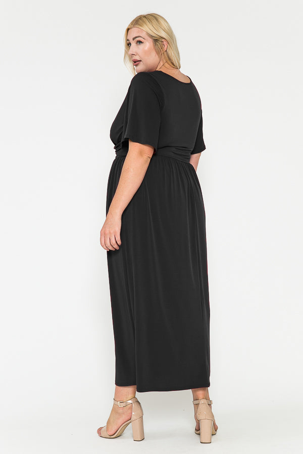 Plus Size Solid Front Knot Waist Ruched Maxi Dress