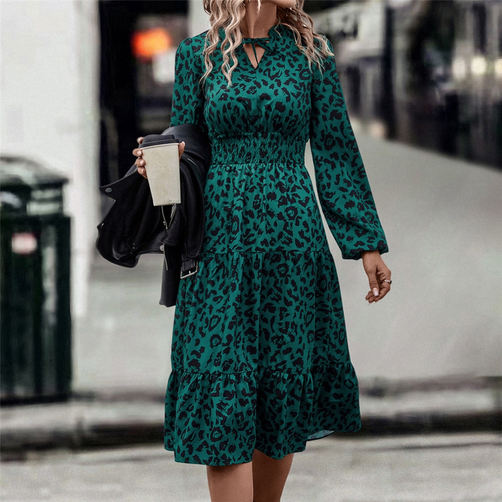 Small V-Neck Dresses Long Sleeves Cinched Waist Dress