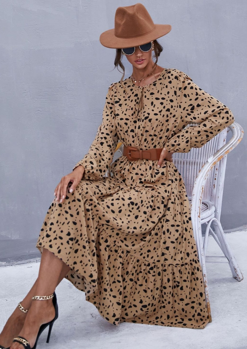 Cheetah Print Keyhole Neck Dress