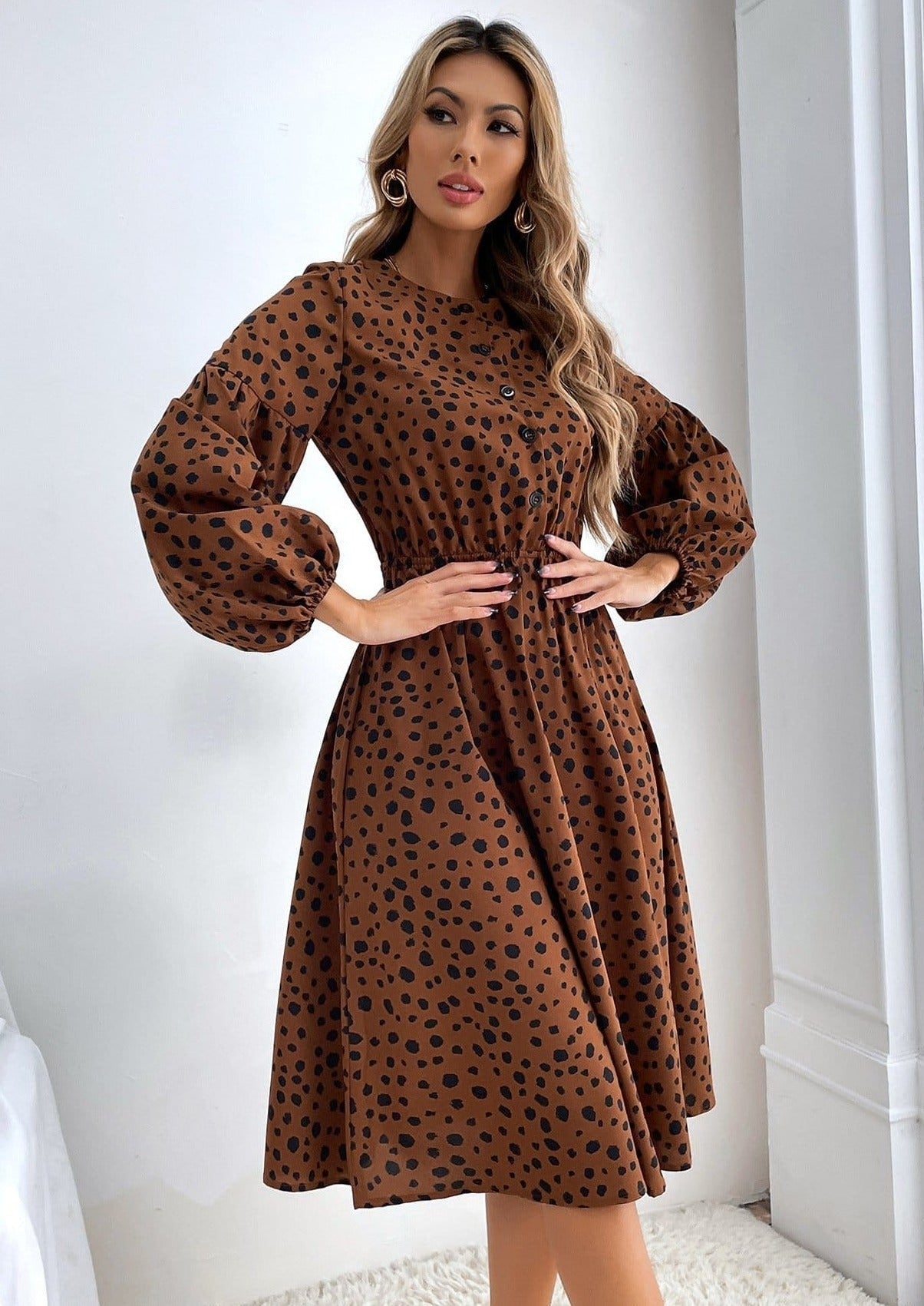 Button Front Cheetah Print Dress