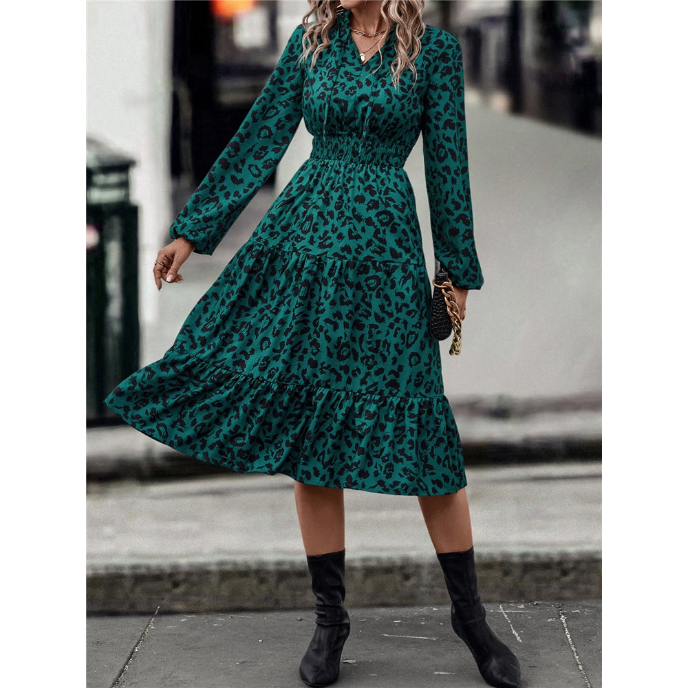 Small V-Neck Dresses Long Sleeves Cinched Waist Dress