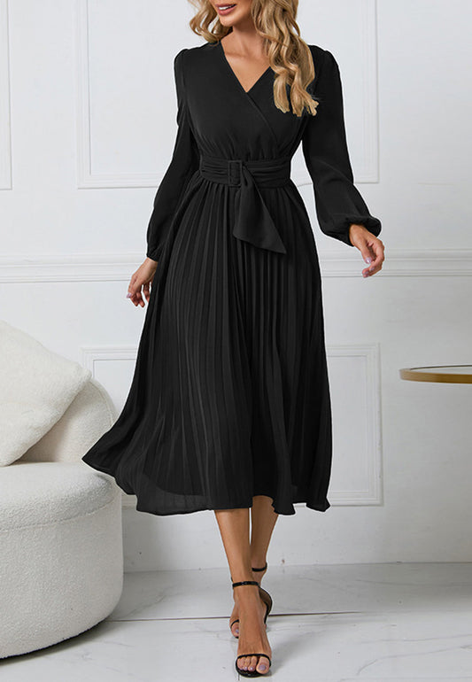 Surplice Neck Belted Dress