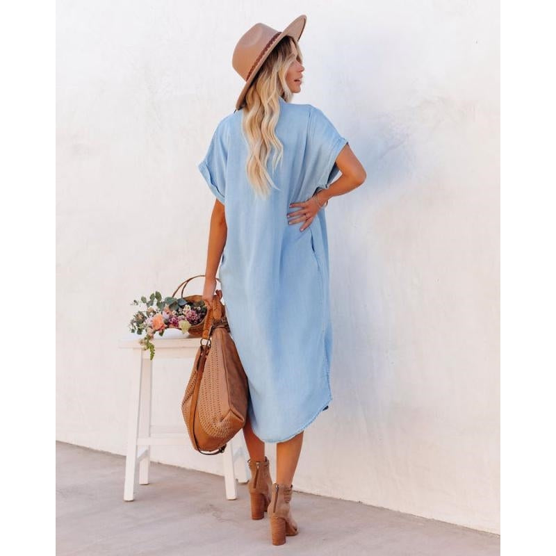 Short Sleeve Loose Panel Slit Shirt Dress