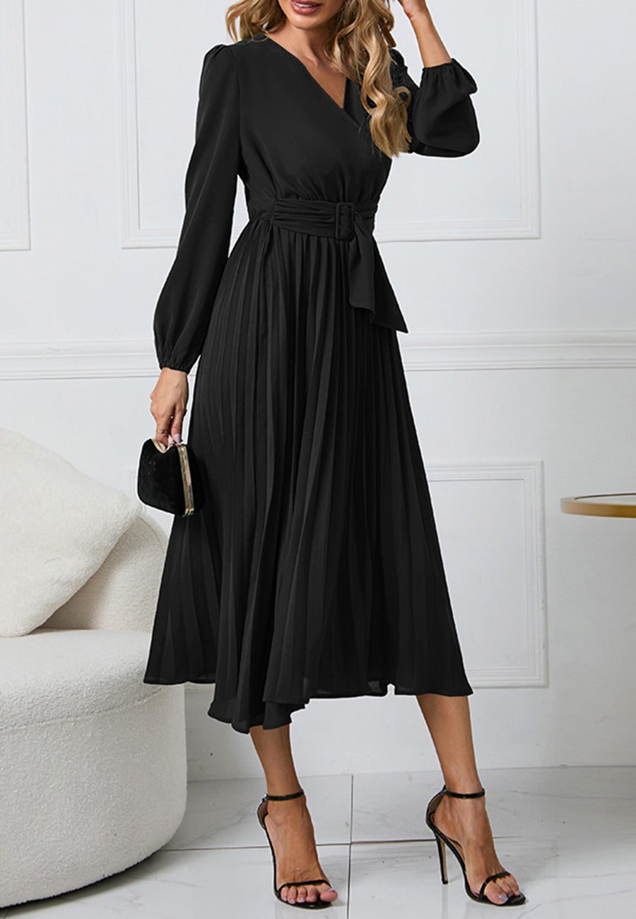 Surplice Neck Belted Dress