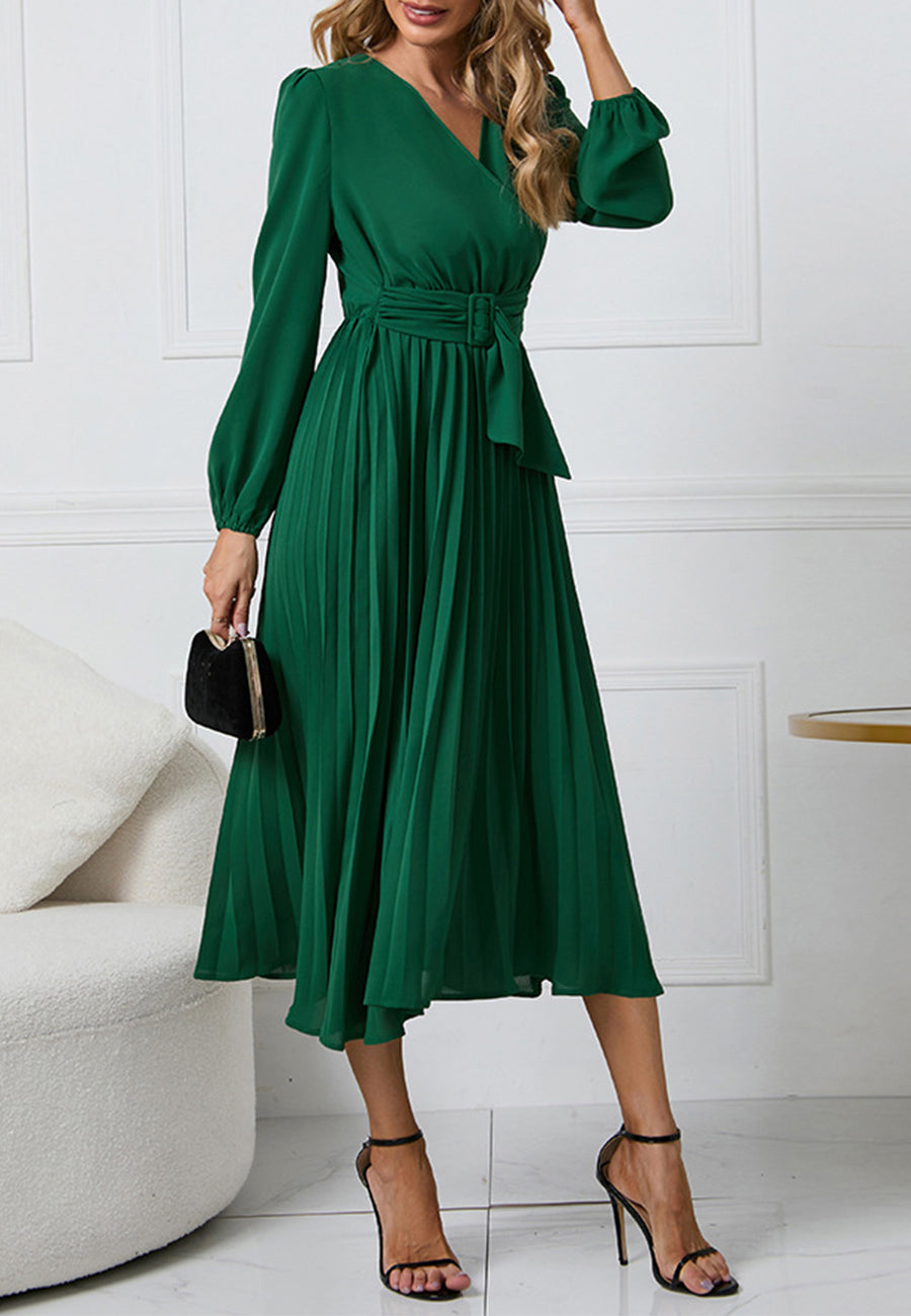 Surplice Neck Belted Dress