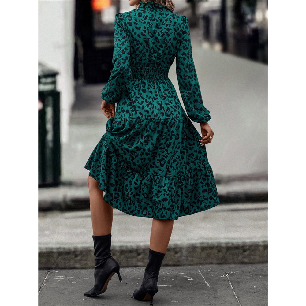 Small V-Neck Dresses Long Sleeves Cinched Waist Dress