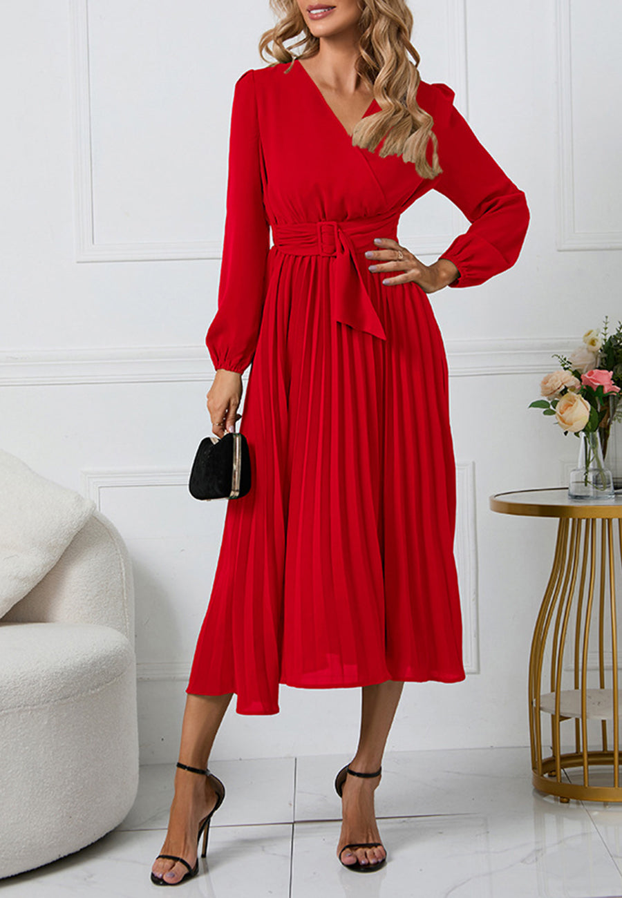 Surplice Neck Belted Dress