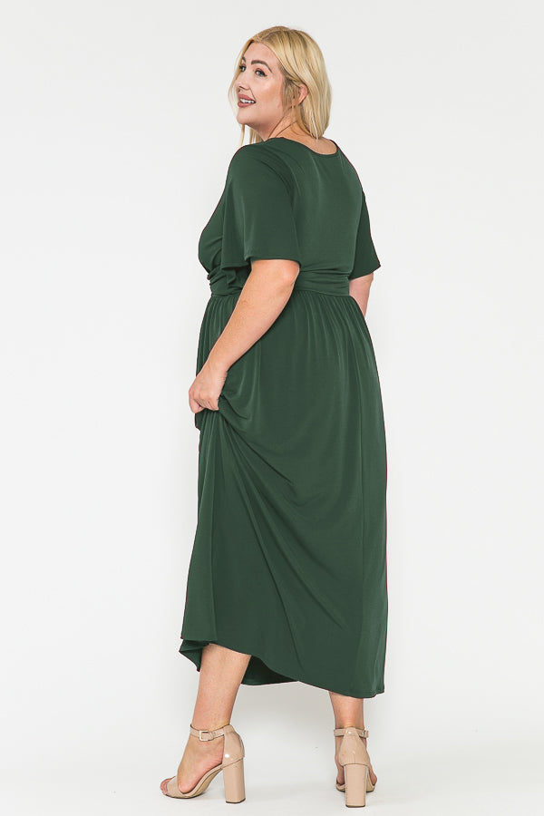 Plus Size Solid Front Knot Waist Ruched Maxi Dress