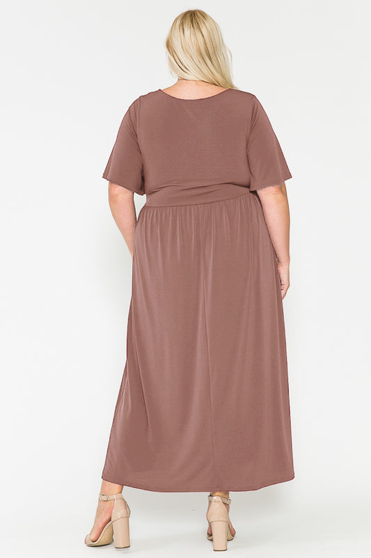 Plus Size Solid Front Knot Waist Ruched Maxi Dress