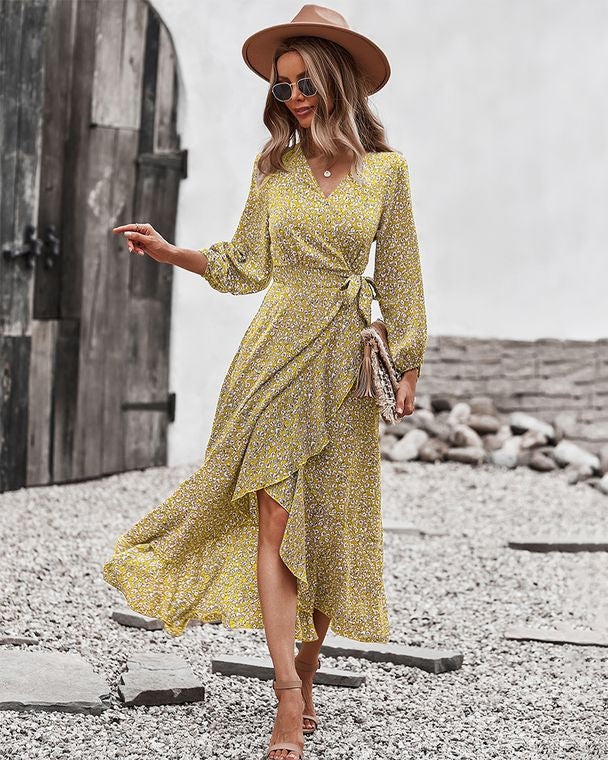 Floral Print Wrap Midi Dress