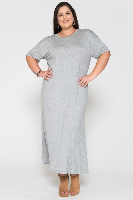 + Special Price + Round Neck Short Sleeve Basic Maxi Dress