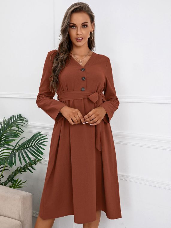 Solid Color Belted Dress