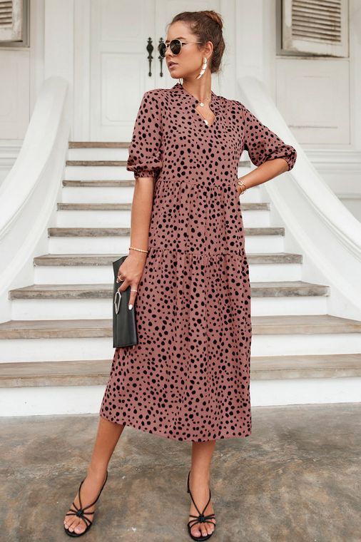 Stand Collar Cheetah Print Dress