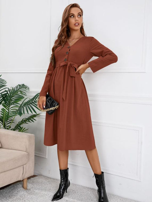 Solid Color Belted Dress