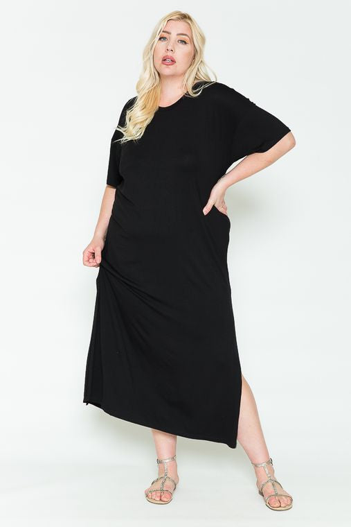 + Special Price + Round Neck Short Sleeve Basic Maxi Dress