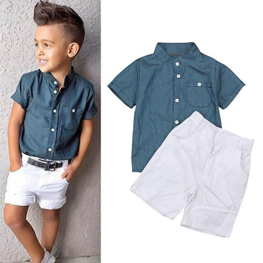 0-7 year old children's boys' suit  children's short sleeved top T-shirt + Shorts Set