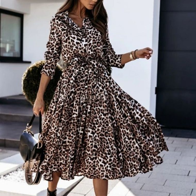 Cheetah Print Midi Ruffle Dress