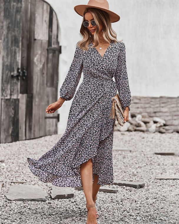 Floral Print Wrap Midi Dress