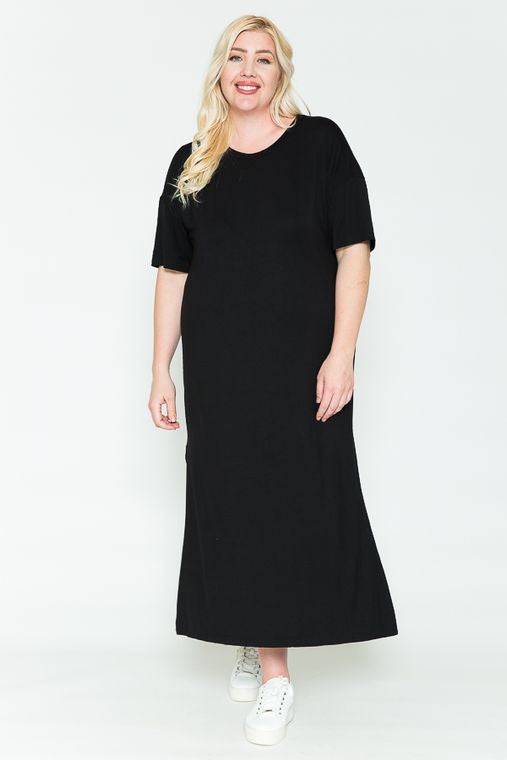 + Special Price + Round Neck Short Sleeve Basic Maxi Dress