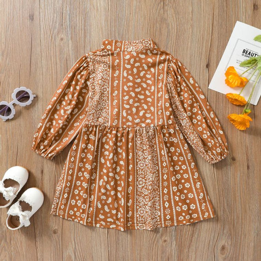 Patterned Dress Brown Leaf long sleeved button skirt