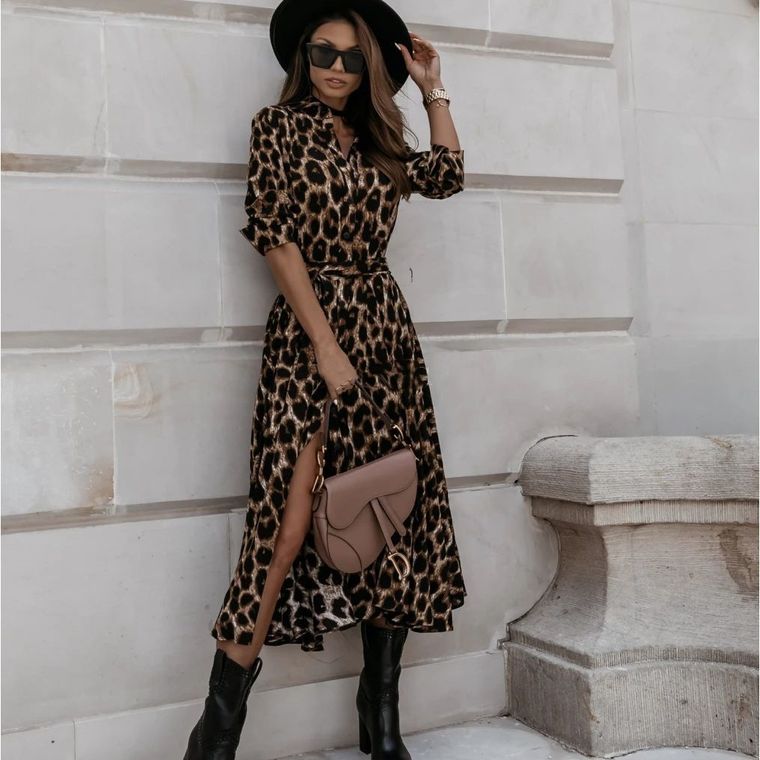 Cheetah Print Midi Ruffle Dress