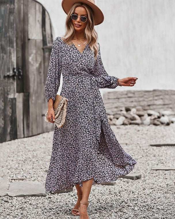 Floral Print Wrap Midi Dress