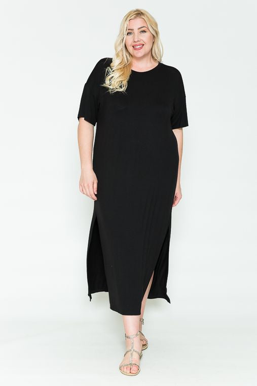 + Special Price + Round Neck Short Sleeve Basic Maxi Dress