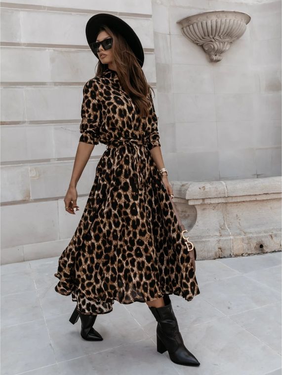 Cheetah Print Midi Ruffle Dress