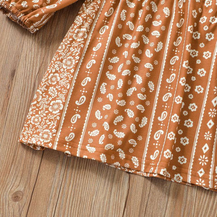 Patterned Dress Brown Leaf long sleeved button skirt