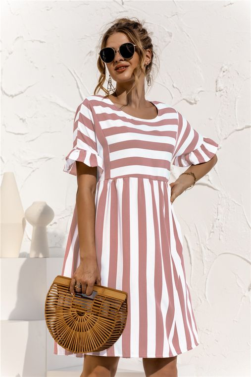 Striped Ruffle Tunic Dress