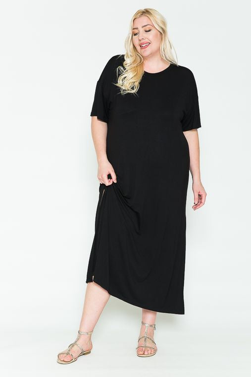 + Special Price + Round Neck Short Sleeve Basic Maxi Dress