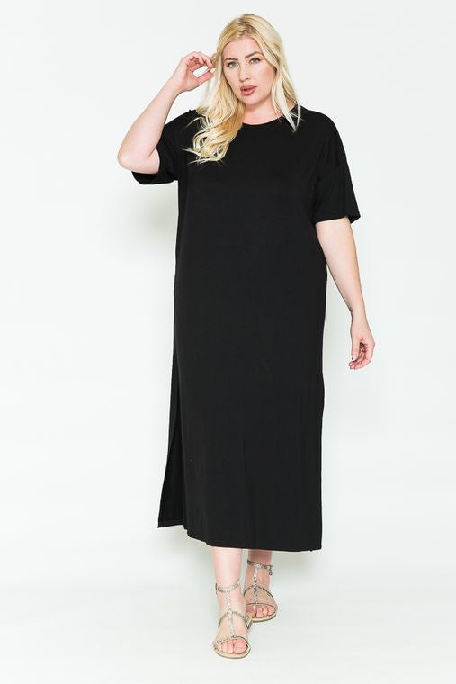 + Special Price + Round Neck Short Sleeve Basic Maxi Dress