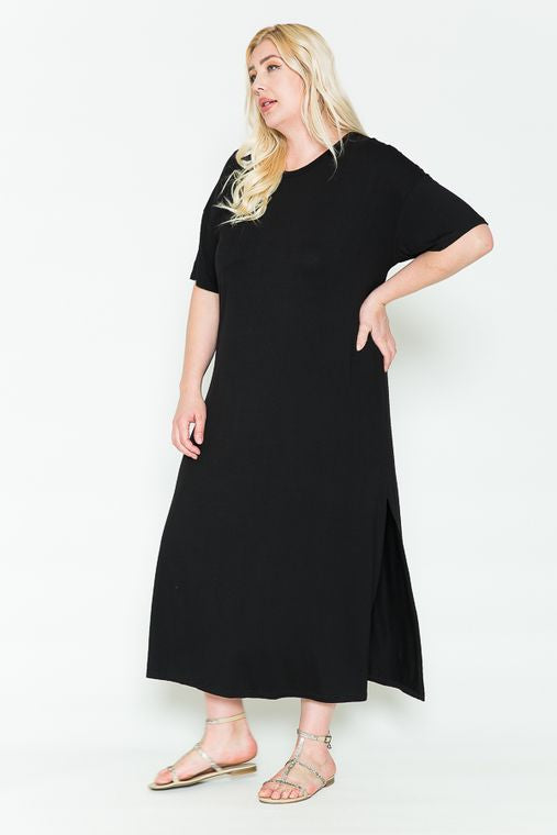 + Special Price + Round Neck Short Sleeve Basic Maxi Dress