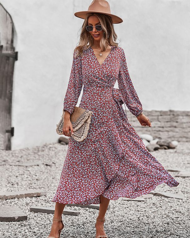 Floral Print Wrap Midi Dress