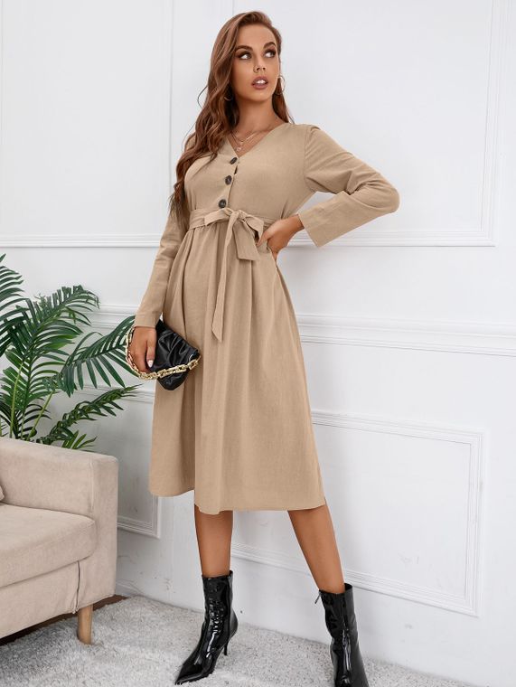 Solid Color Belted Dress