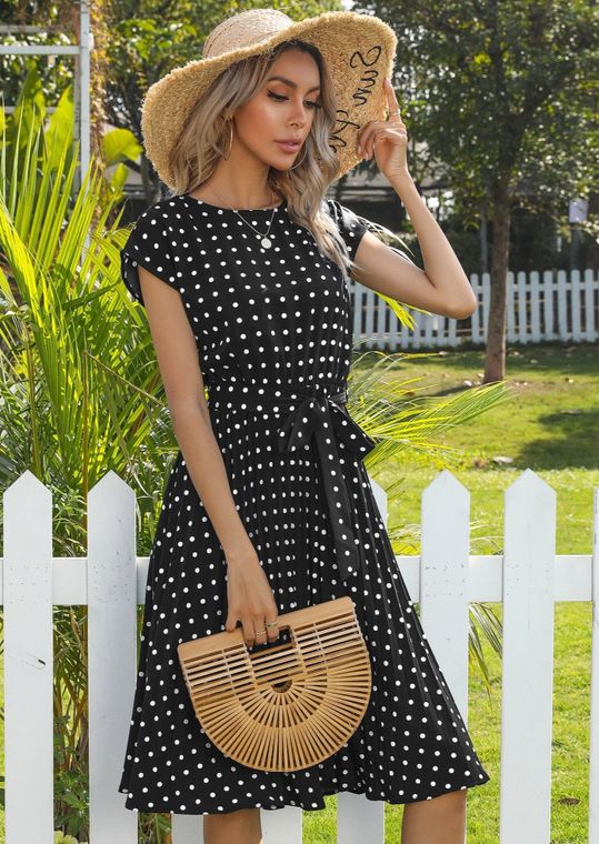 Polka Dot Cap Sleeve Dress