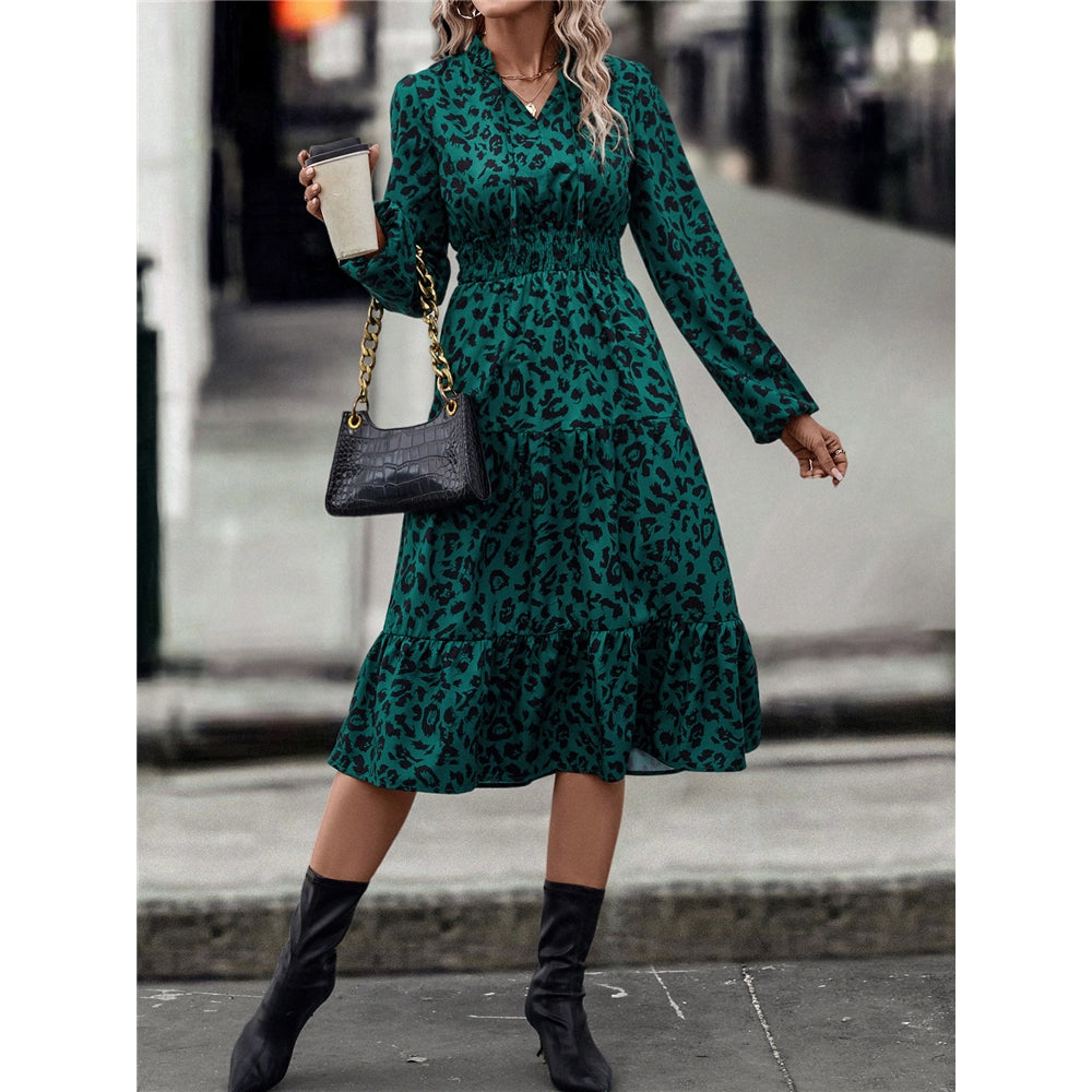 Small V-Neck Dresses Long Sleeves Cinched Waist Dress